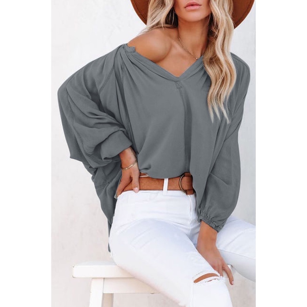 Gray Split Neck Dolman Top